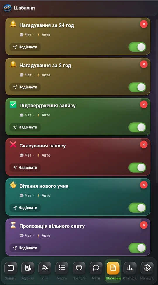 Шаблони сповіщень у DrivePad